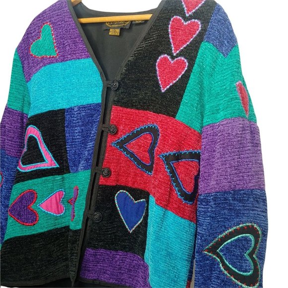 Alex Kim Wearable Art Women's Small Woven Patchwork Jacket Hearts Colorful Lined - Picture 2 of 12